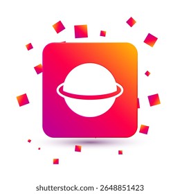 Planeta Saturno Branco com ícone de sistema de anéis planetários isolado no fundo branco. Botão de cor quadrada. Vetor