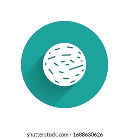 White Planet Venus icon isolated with long shadow. Green circle button. Vector Illustration