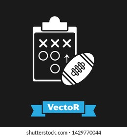 White Planning strategy concept icon isolated on black background. Soccer or american football cup formation and tactic.  Vector Illustration