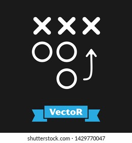 White Planning strategy concept icon isolated on black background. Soccer or american football cup formation and tactic.  Vector Illustration