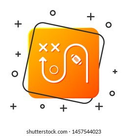 White Planning strategy concept icon isolated on white background. Soccer or american football cup formation and tactic. Orange square button. Vector Illustration