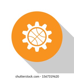 White Planning strategy concept icon isolated on white background. Basketball cup formation and tactic. Orange circle button. Vector Illustration