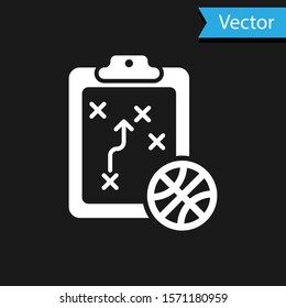 White Planning strategy concept icon isolated on black background. Basketball cup formation and tactic.  Vector Illustration