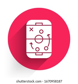 White Planning strategy concept icon isolated with long shadow. Hockey cup formation and tactic. Red circle button. Vector Illustration
