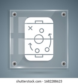 White Planning strategy concept icon isolated on grey background. Hockey cup formation and tactic. Square glass panels. Vector Illustration