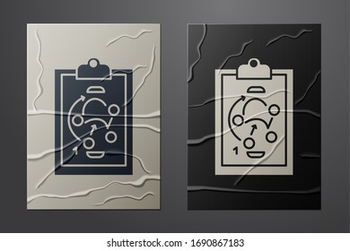 White Planning strategy concept icon isolated on crumpled paper background. Hockey cup formation and tactic. Paper art style. Vector Illustration