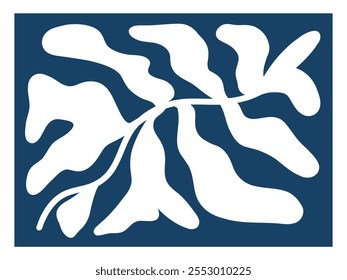 White plant on blue background. Spring atmosphere, nature, plants. Vector illustration