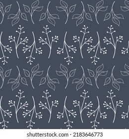 White plant on dark seamless pattern for textile design and vector illustration