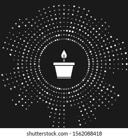 White Plant in pot icon isolated on grey background. Plant growing in a pot. Potted plant sign. Abstract circle random dots. Vector Illustration
