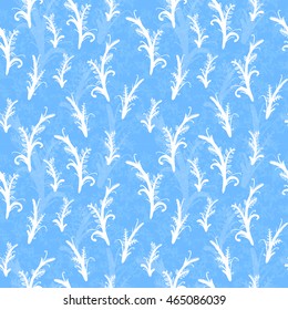 White plant silhouettes on blue, art seamless pattern