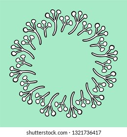 White plants on blue background hand drawn mandala wreath minimalism