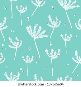 White plants on blue background. Seamless pattern