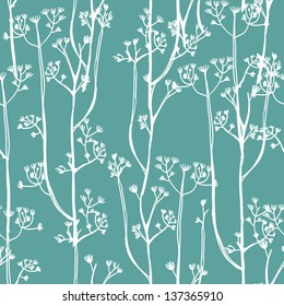 White plants on blue background, seamless pattern