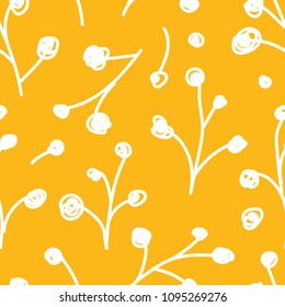 white plants on yellow background, vector seamless pattern