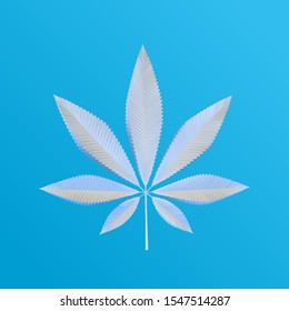 White Plaster Cannabis Leaf on Blue Background. Low Poly Vector 3D Rendering