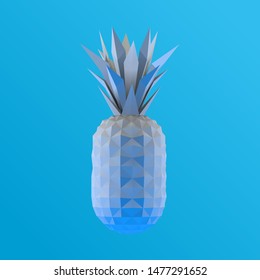 White Plaster Pineapple on Blue Background. Low Poly Vector 3D Rendering