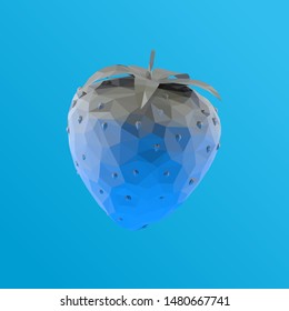 White Plaster Strawberry on Blue Background. Low Poly Vector 3D Rendering
