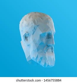 White Plaster Zeno, Founder of Stoicism on Blue Background. Low Poly Vector 3D Rendering