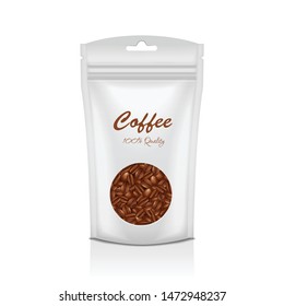 White Plastic bag with round window. Coffee. Packaging template mockup collection for your design