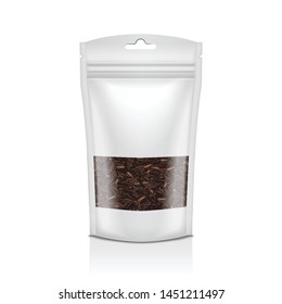 White Plastic bag with window. Black tea. Packaging template mockup on transparent background for your design
