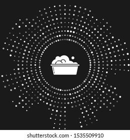 White Plastic basin with soap suds icon isolated on grey background. Bowl with water. Washing clothes, cleaning equipment. Abstract circle random dots. Vector Illustration
