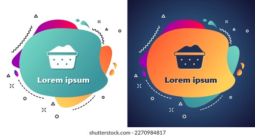 White Plastic basin with soap suds icon isolated on white and blue background. Bowl with water. Washing clothes, cleaning equipment. Abstract banner with liquid shapes. Vector