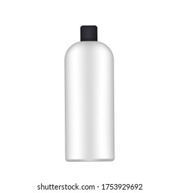 White plastic bottle with a black cap. Realistic bottle. Good for shampoo or shower gel. Isolated. Vector.