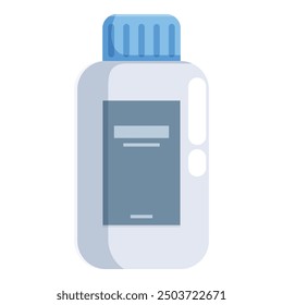 White plastic bottle with blue cap containing shampoo or other cosmetic product