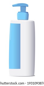 White plastic bottle with blue dispenser. Vector image.
