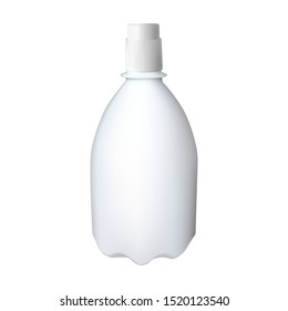 White plastic bottle. Cleaning detergent in the container. Vector illustration.