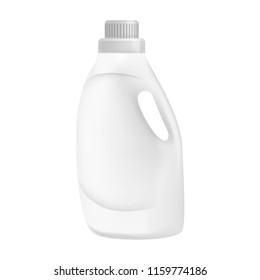White plastic bottle detergent mockup. Realistic illustration of white plastic bottle detergent vector mockup for web design isolated on white background