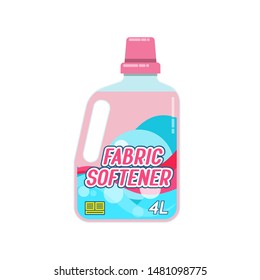 White plastic bottle for liquid laundry detergent, cleaning agent, bleach or fabric softener. Packaging collection. Vector illustration.