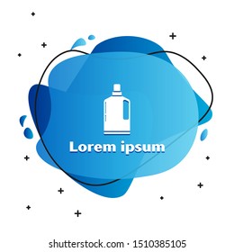 White Plastic bottle for liquid laundry detergent, bleach, dishwashing liquid or another cleaning agent icon isolated on white background. Abstract banner with liquid shapes. Vector Illustration