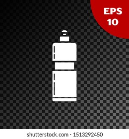 White Plastic bottle for liquid laundry detergent, bleach, dishwashing liquid or another cleaning agent icon isolated on transparent dark background.  Vector Illustration