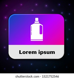 White Plastic bottle for liquid laundry detergent, bleach, dishwashing liquid or another cleaning agent icon isolated on black background. Rectangle color button. Vector Illustration