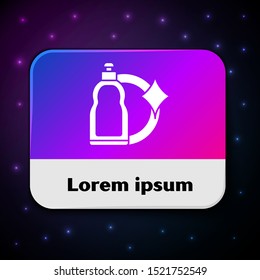 White Plastic bottle for liquid laundry detergent, bleach, dishwashing liquid or another cleaning agent icon isolated on black background. Rectangle color button. Vector Illustration