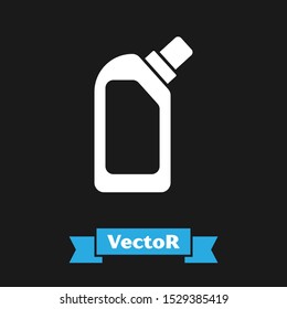 White Plastic bottle for liquid laundry detergent, bleach, dishwashing liquid or another cleaning agent icon isolated on black background.  Vector Illustration