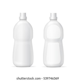White plastic bottle for liquid laundry detergent or cleaning agent Packaging collection template.