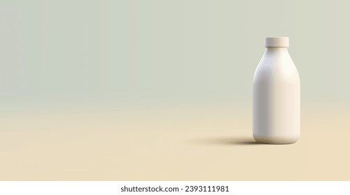 White plastic bottle for milk 3D. For the concepts of natural dairy products, farm eco products. Vector illustration.