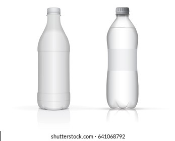 White plastic bottle with milk or yogurt for your design and logo. It's easy to change colors. Mock up Vector EPS 10