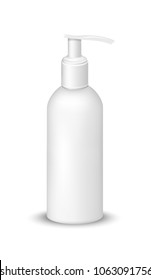 White plastic bottle with pump dispenser.