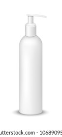 White plastic bottle with pump dispenser.