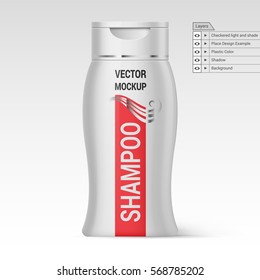 White Plastic Bottle Shampoo Isolated at White Background Vector Layers Mockup