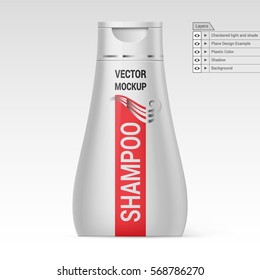 White Plastic Bottle Shampoo Isolated over White Background Vector Layers Mockup