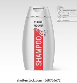 White Plastic Bottle of Shampoo Isolated at White Background Vector Layers Mockup