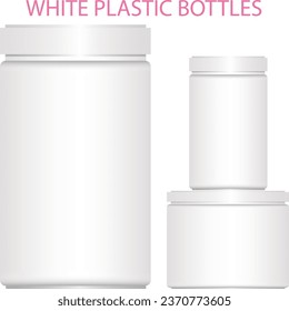 White plastic bottle for storing medicines and vitamins.
Vector illustration with transparent background. EPS format.