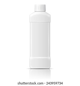 White plastic bottle template for dishwashing liquid, cleaning agent, laundry detergent or bleach. Vector illustration. Packaging collection.