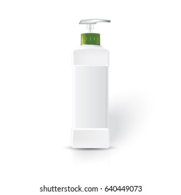 White plastic bottle template for dishwashing liquid, Dispenser Pump Plastic Bottle White. Ready For Your Design.