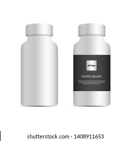 White plastic bottle vector for Pill, Supplementary, medical, beauty. product design, Packaging
