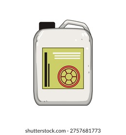 White plastic bottle of wheel cleaner with simple label showing a red wheel icon, isolated on white background for automotive detailing and maintenance product imagery